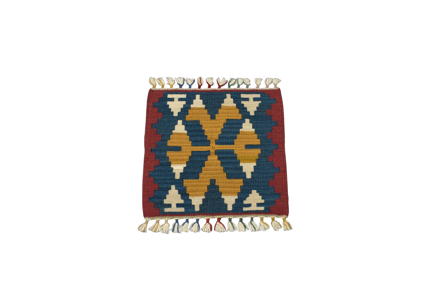 Kilim Antik El Dokuma Kare Köşe Sandalye Minderi Pınarbaşı Kayseri Yün Kilim 0891 - Yeni - Çok Renkli