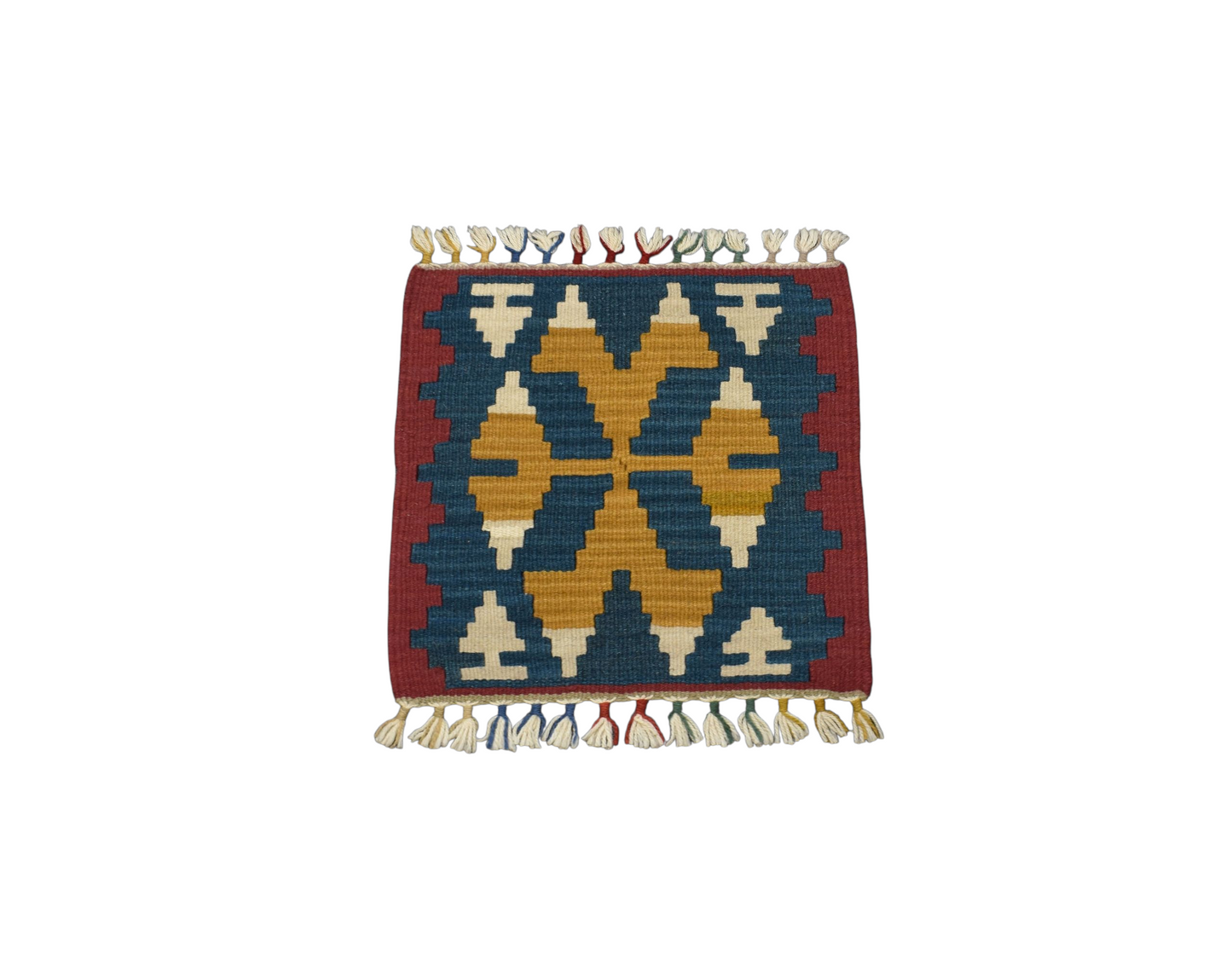 Kilim Antik El Dokuma Kare Köşe Sandalye Minderi Pınarbaşı Kayseri Yün Kilim 0891 - Yeni - Çok Renkli
