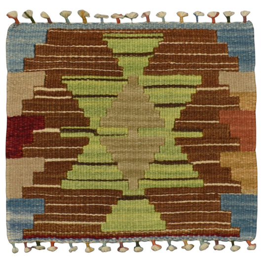 Kilim Antik El Dokuma Kare Köşe Sandalye Minderi Pınarbaşı Kayseri Yün Kilim 0893 - Yeni - Çok Renkli