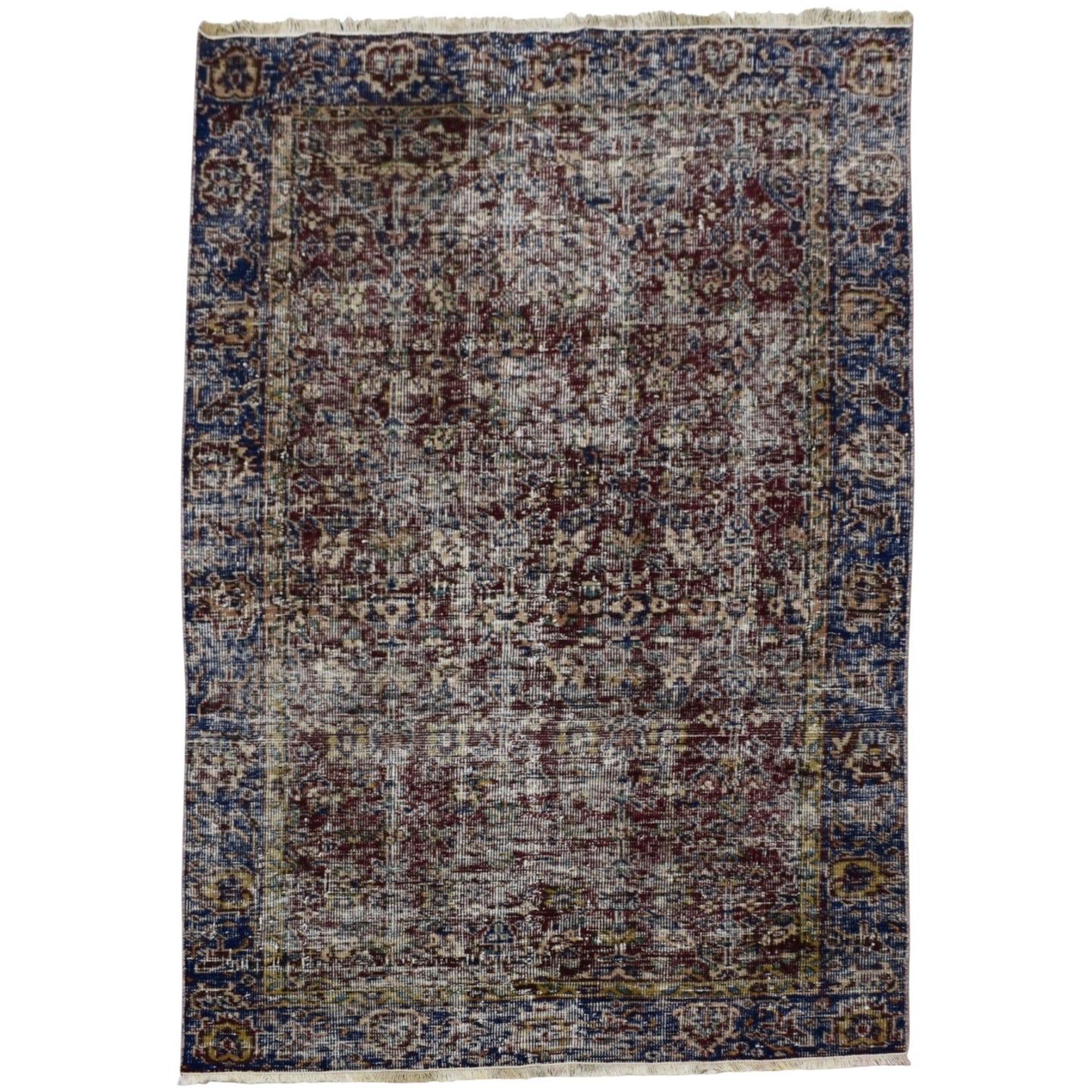 Kilim Antik El Dokuma İnce Çiçekli Yün Halı 0895 - Vintage - Bordo