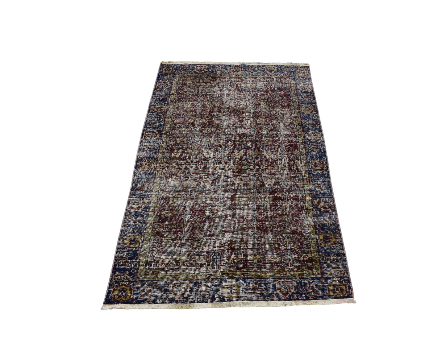 Kilim Antik El Dokuma İnce Çiçekli Yün Halı 0895 - Vintage - Bordo