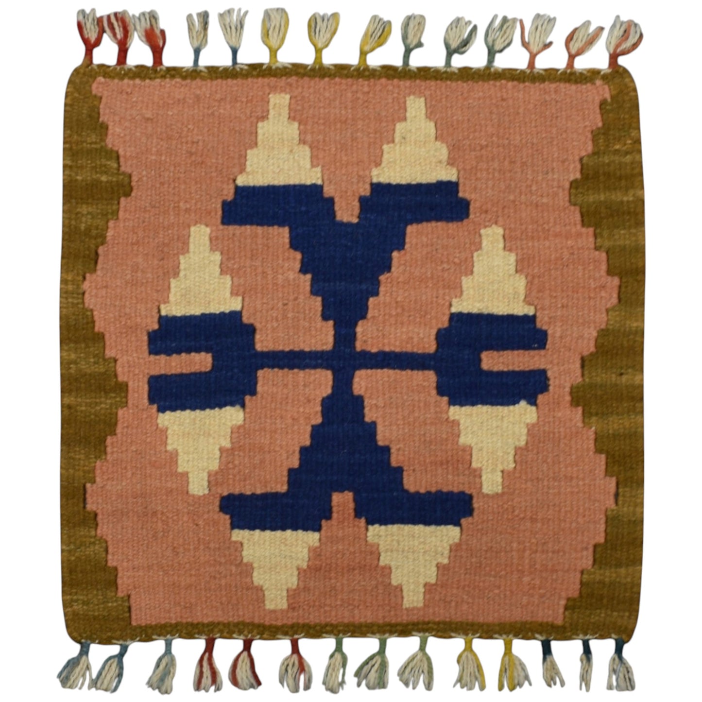 Kilim Antik El Dokuma Kare Köşe Sandalye Minderi Pınarbaşı Kayseri Yün Kilim 0901 - Yeni - Çok Renkli