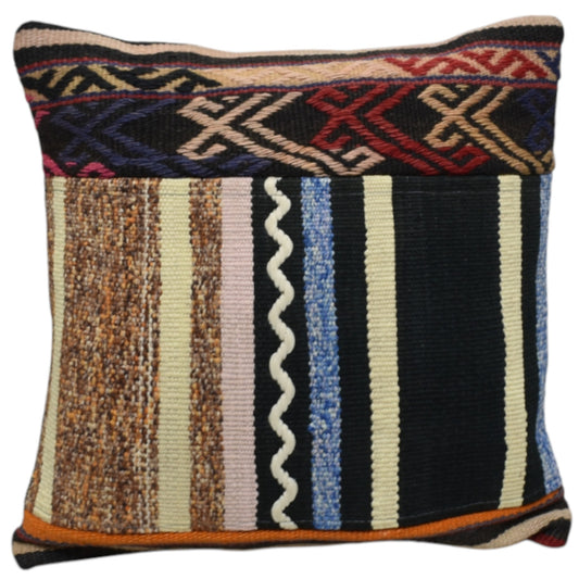Kilim Antik El Dokuma Patchwork Kırkyama Dekoratif Kilim Kırlent Yastık Kılıfı 0917 - Yeni - Çok Renkli