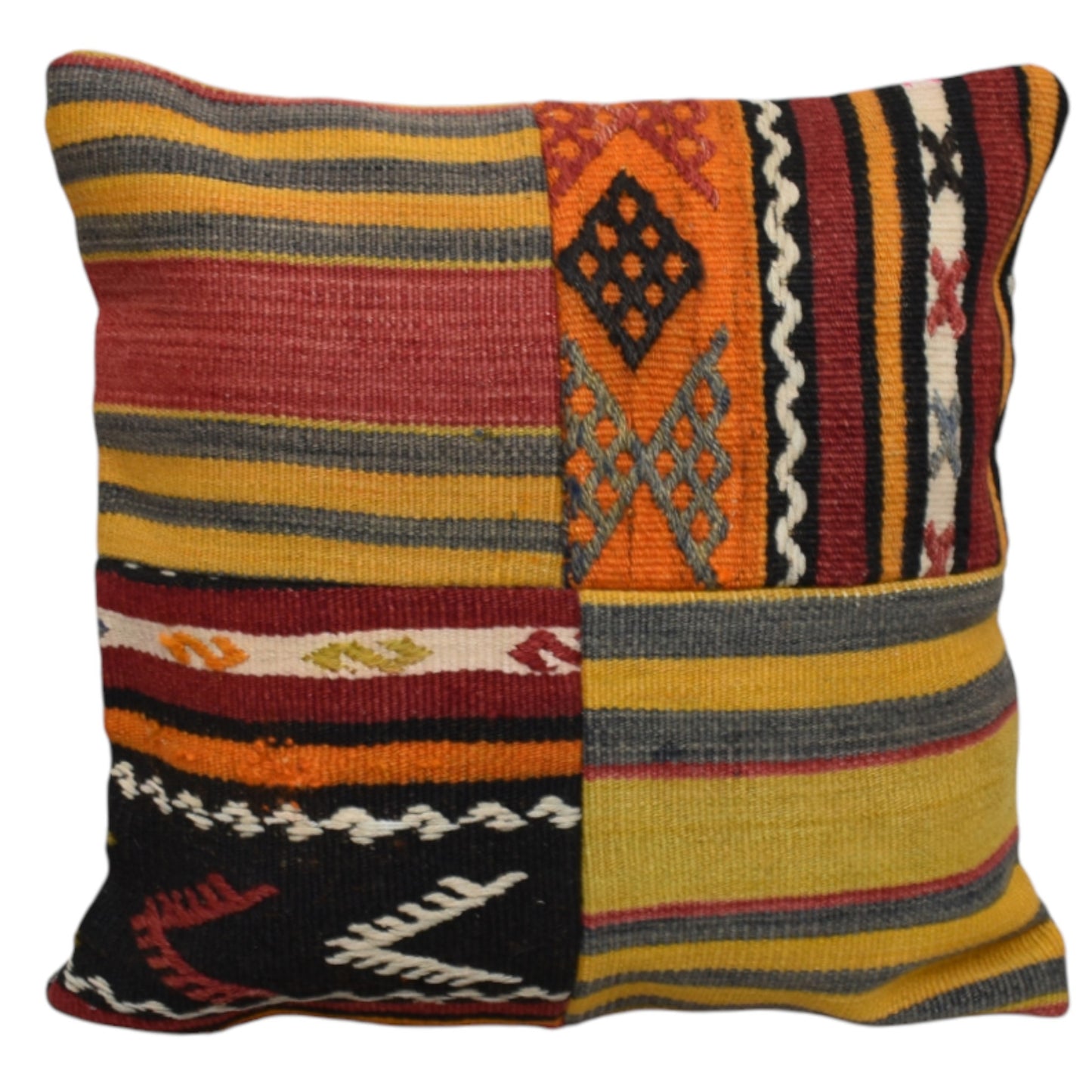 Kilim Antik El Dokuma Patchwork Kırkyama Dekoratif Kilim Kırlent Yastık Kılıfı 0969 - Yeni - Çok Renkli