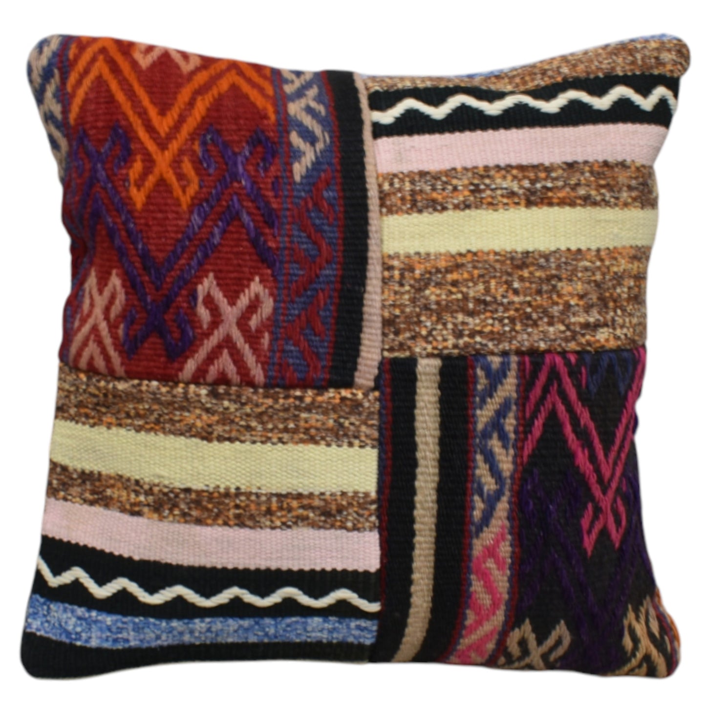 Kilim Antik El Dokuma Patchwork Kırkyama Dekoratif Kilim Kırlent Yastık Kılıfı 0980 - Yeni - Çok Renkli