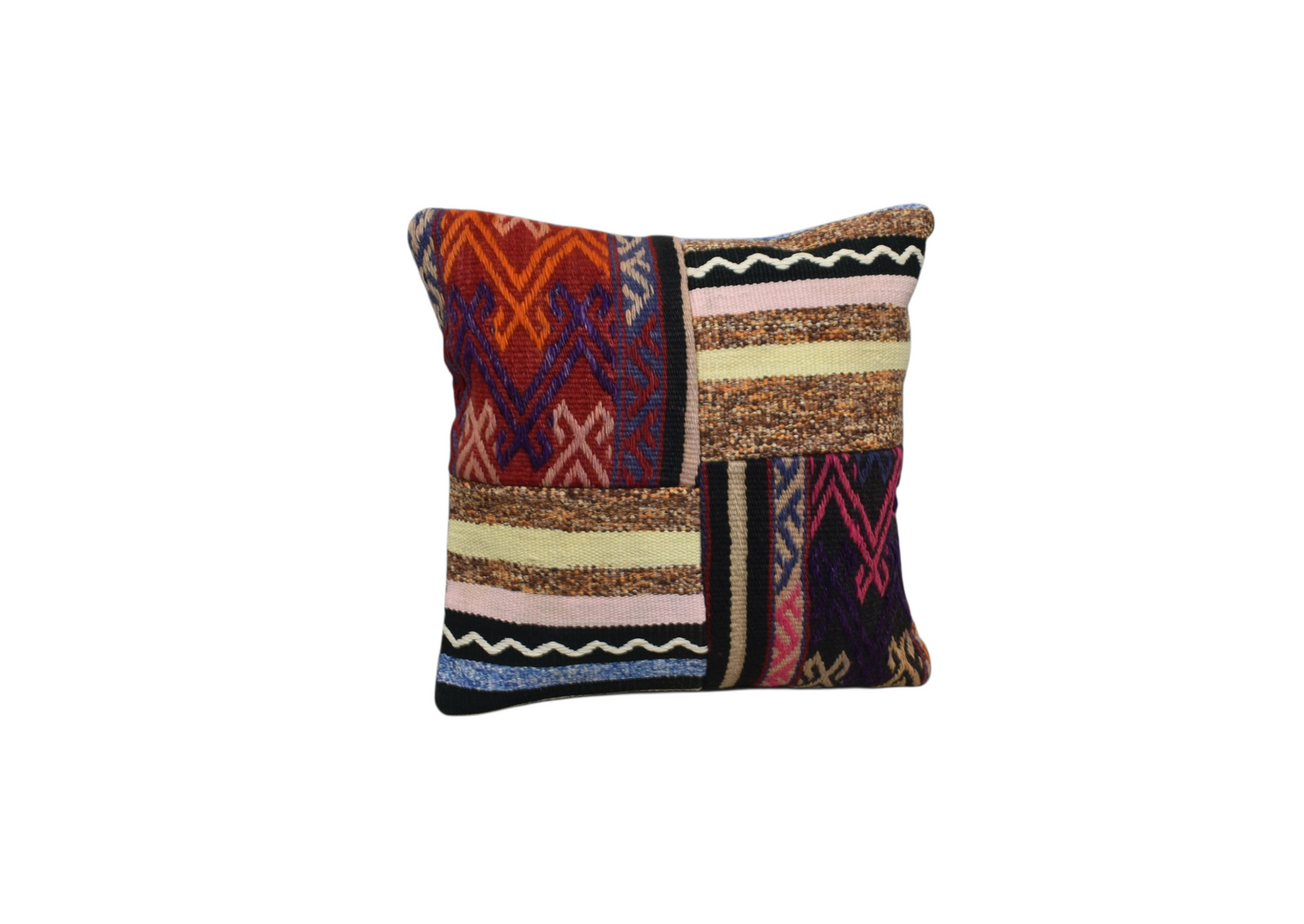 Kilim Antik El Dokuma Patchwork Kırkyama Dekoratif Kilim Kırlent Yastık Kılıfı 0980 - Yeni - Çok Renkli